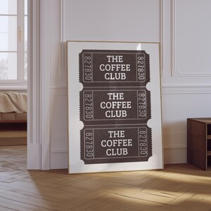 Poster | Trendy Ticket Print | Kaffee Bar Kunst | Coffee Ticket Poster | Retro Küche Wandkunst | Das Coffee Club Ticket Physischer Druck