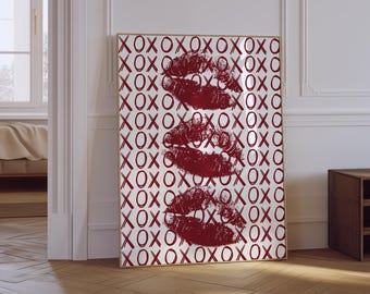 Red Lips XOXO Print | Trendy Girly Wall Art (Digital Download)