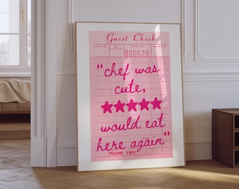 Chef Was Cute Would Eat Here Again Print | Aesthetic Kitchen Poster | Cooking Art Print | Dining Room Poster | Modern Pink Kitchen Wall Art