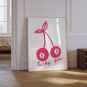 Du Glückspilz 8 Ball Poster | Retro Trendy Ästhetischer Druck | Lucky You Wandkunst | Vintage Pool-Ball-Druck | Barwagen Druck | 8 Ball Kirschen Print