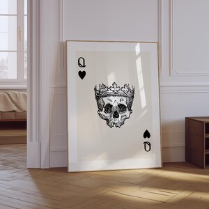 Herz Dame Spielkarte Druck | Trendy Retro Poster | Schädel Spielkarte Wandkunst | Totenkopf Queen Print | Bar physischer Druck