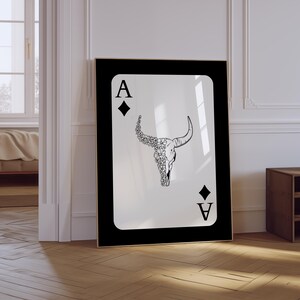 Stampa Cowboy Western / Arte murale gotica Western / Arte murale con carte da gioco Western Bull Skull / Stampa di carte da gioco retrò estetica alla moda