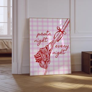 Pasta Print | Spaghetti Print | Pasta Night Every Night Print | Retro Kitchen Poster | Trendy Foodie Wall Art | Pink Aesthetic Kitchen Print