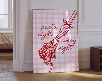 Spaghetti Druck | Rosa Küche Wandkunst (Digitaler Download)