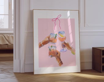 Pink Cocktail Cheers Print | Retro Bar Cart Art (Digital Download)