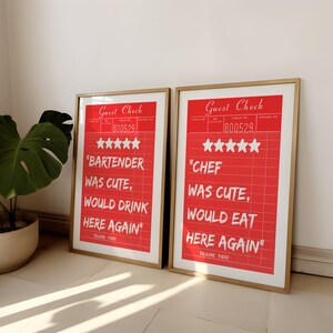 Chef Was Cute Eat Here Print | Bartender Was Cute Poster | Modny zestaw kuchenny 2 plakatów | Czerwona sztuka ścienna Preppy | Estetyczny wystrój kuchni