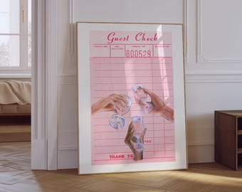 May include: A pink and white guest check with the words "Guest Check" and "Thank You" printed on it. Three hands are holding up glasses of pink liquid. The check number is 800529.