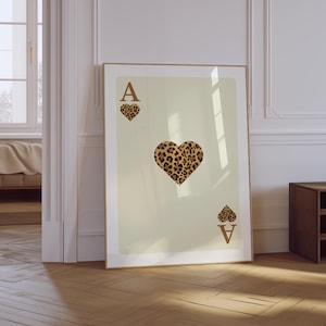 Leopard Wall Art | Ace Card Leopard Print | Aesthetic Trendy Retro Ace of Hearts Print | Leopard Playing Card Print