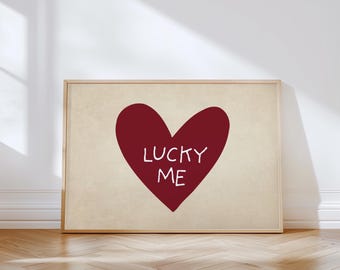 Vintage Minimalist Heart Print : Lucky Me Hand Drawn Wall Art (Horizontal, Physical)
