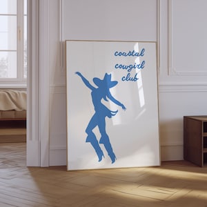 Coastal Cowgirl Club Print | Blue Western Wall Decor | Preppy Beachy Poster | Retro Neutral Aesthetic Wall Art | Ocean Girly Decor