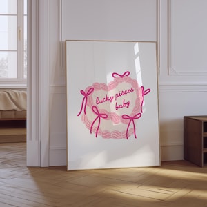 Lucky Pisces Art Print | Girly Wall Art | Pink Preppy Poster | Zodiac Pisces Cake Print | Pisces Birthday Cake Poster | Lucky You Print