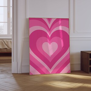 Pink Heart Print | Girls Room Wall Decor | Trendy Retro Wall Art | Girly Wall Art | Pink Preppy Aesthetic Poster | Groovy Heart Print