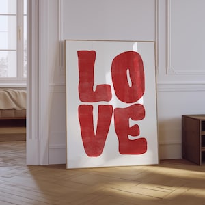 Love Print | Retro Love Poster | Preppy Aesthetic Typography Wall Art | Trendy Red Neutral Art | Preppy Aesthetic Poster