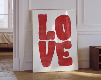 Love Print | Retro Love Poster | Preppy Aesthetic Typography Wall Art | Trendy Red Neutral Art | Preppy Aesthetic Poster