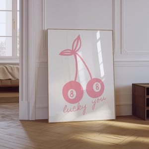 Du Glückspilz 8 Ball Poster | Retro Trendy Ästhetischer Druck | Vintage Pool-Ball-Druck | 8 Ball Kirsche Print | Rosa Poster | Barwagen-Druck