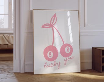 Pôster Lucky You 8 Ball Cherry Print | Bola de Bilhar Rosa (Download Digital)