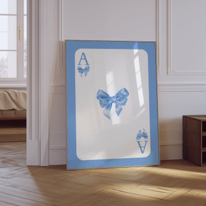 Trendy Bow Wall Art | Blue Preppy Poster | College Apartment Decor | Girly Wall Art | Coquette Aesthetic Print | Ace Game Card Poster