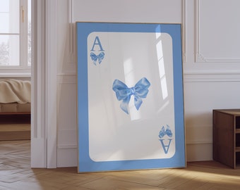 Blue Bow Ace Card Print | Preppy Dorm Decor (Digital Download)