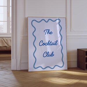 Cocktail Wall Art | The Cocktail Club Poster | Trendy Bar Cart Art | Minimalist Print | Cheers Print | Alcohol Print | Coastal Blue Print