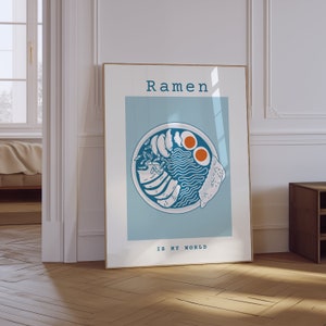Ramen Print | Blue Kitchen Food Decor | Retro Japanese Ramen Poster | Noodles Wall Print | Aesthetic Kitchen Decor | Ramen Club Poster