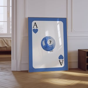 Vintage Pool Ball Print | Game Card Print | Lucky 8 Ball Wall Art | Blue Pool Ball Poster | Trendy Bar Cart Prints | Lucky Wall Art