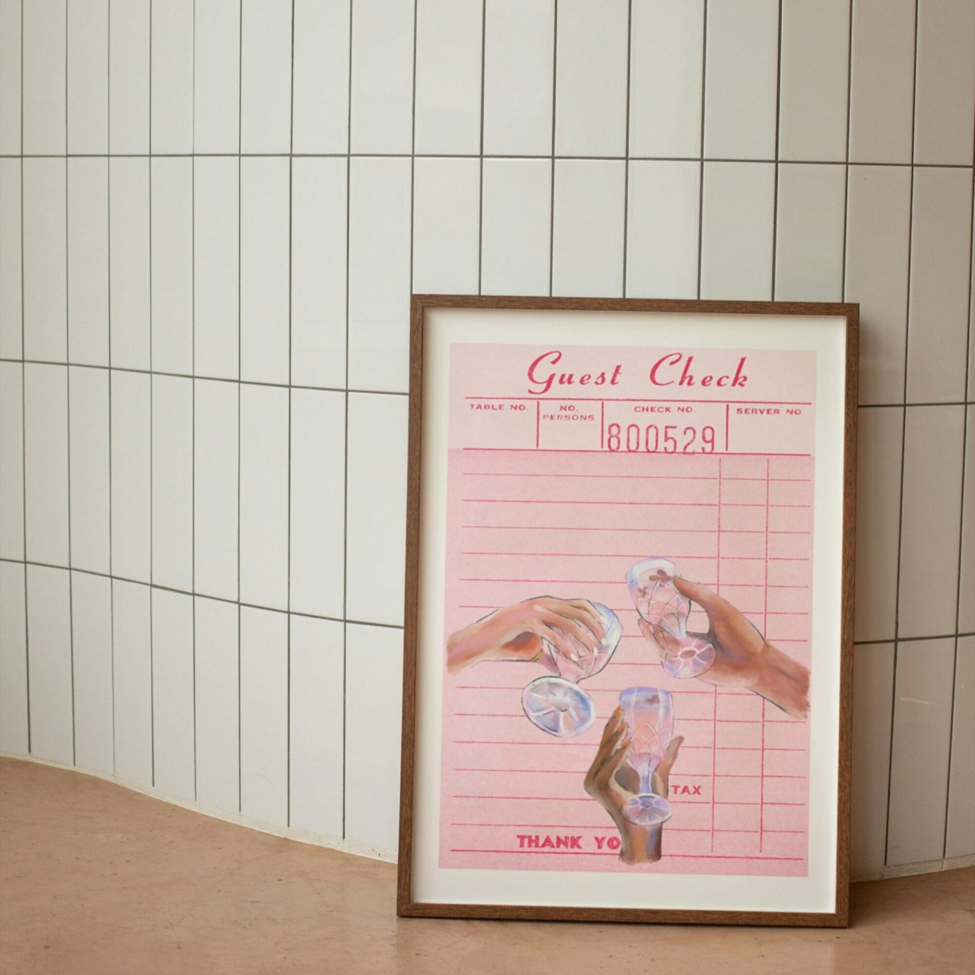 Guest Check Print | Retro Alcohol Print | Bar Cart Wall Art | Pink Girly Trendy Prints | Aesthetic Preppy Poster | Girly Pink Bar Cart Print
