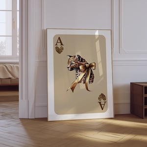 Art mural léopard | Carte Ace Imprimé léopard | Esthétique Girly Coquette | Décoration murale maximaliste | Impression physique tendance As de coeur