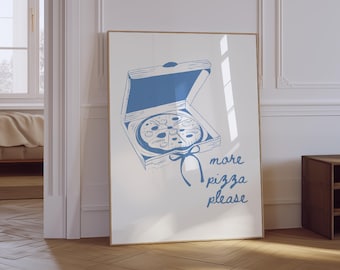 Impression de pizza | Décoration murale de cuisine bleue Coquette (téléchargement numérique)