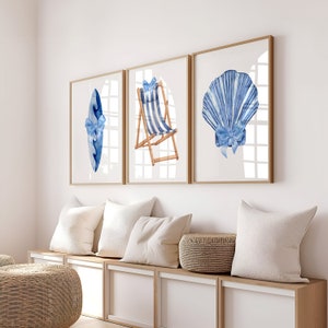 Coastal Print Set | Set of 3 Summer Wall Art | Trendy Coastal Cowgirl Print | Neutral Blue Poster | Beachy Ocean Print | Surfer Poster