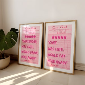 Chef Was Cute Eat Here Print | Bartender Was Cute Poster | Modny zestaw 2 plakatów do kuchni retro | Różowa dekoracja ścienna Preppy | Estetyczna kuchnia