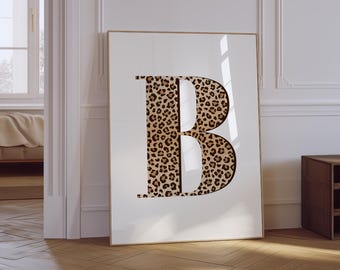 Impresión de la letra B / Impresión de la letra de leopardo / Decoración de pared maximalista / Arte de pared estético femenino / Póster B / Impresión de arte de pared elegante
