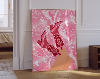 Disco Cowgirl Boots Print | Pink Western Bachelorette Decor (Digital Download)