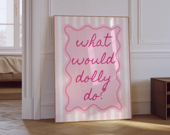 Wat zou Dolly doen afdrukken | Coastal cowgirl-print | Roze neutrale esthetische cowboyprint | Trendy universiteitsappartement met fysieke print