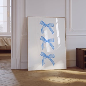 Trendy Coquette Aesthetic Print | Blue Bow Print | Girly Wall Art | Coquette Room Wall Decor | Balletcore Wall Art | Preppy Coastal Poster