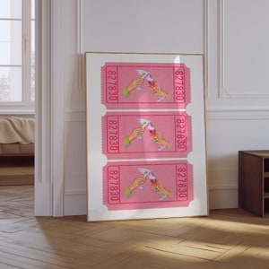 Drink Ticket Print | Trendy Wall Art | Retro Cheers Print | Pink Preppy Poster | Aesthetic Girly Bar Cart Art | Cheers Cocktail Poster