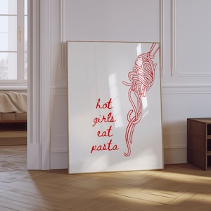 Pasta Print | Spaghetti Print | Hot Girl Eat Pasta Print | Retro Kitchen Poster | Trendy Foodie Wall Art | Aesthetic Kitchen Print