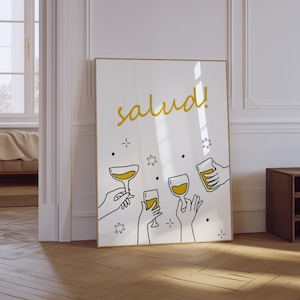 Salud Print | Mexican Wall Art | Vintage Bar Cart Print | Retro Spanish Kitchen Decor | Mexico Kitchen Print | Cocktail Print | Alcohol Art