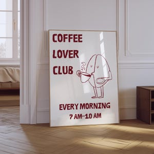 Coffee Print | Coffee Lover Club Wall Art | Retro Coffee Poster | Hand Drawn Kitchen Print | Coffee Bar Poster | Trendy Kitchen Poster