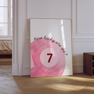 How Lucky Are We Print | Vintage Pool Ball Print | Lucky Ball Wall Art | Trendy Aesthetic Bar Cart Print | Pink Motivation Typography Poster