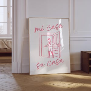 Mi Casa Su Casa Wall Art | Spanish Quote Print | Retro Vintage Spanish Home Decor | Mexico Art Living Room Print | Trendy Pink Wall Art