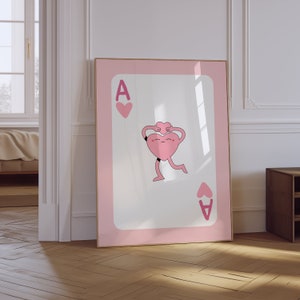 Ace of Heart Playing Card Print | Coquette Aesthetic Print | Pink Preppy Girly Wall Art | Retro Trendy Poster | Girly Bar Cart Decor