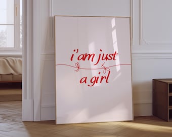 Ich bin nur ein Mädchen Poster | Rosa Girly Poster | Preppy Ästhetische Wandkunst | Trendiges Studentenwohnheim Poster | Rote Schleife Kunstdruck | Feminine Typografie