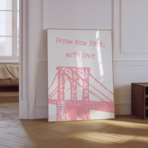 Impresión de la ciudad de Nueva York / Arte mural de Nueva York / Impresión de carta de amor / Póster vintage de Nueva York / Arte minimalista de Nueva York / Póster de Nueva York / Póster rosa ruborizado