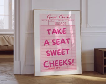 Setzen Sie sich süße Wangen Druck | Lustige Badezimmer Wand Kunst | Trendige ästhetische rosa Wandkunst | Gast Check Poster | WC-Wand-Dekor