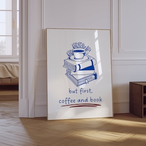 Trendy Reading Poster | Book Lover Wall Art | Coffee Lover Print | Reading Art Prints | Library Wall Art | Book And Coffee Lover Poster