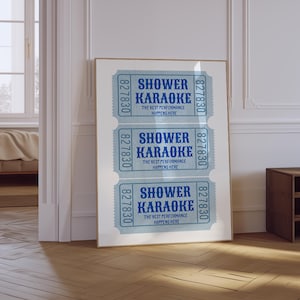Shower Karaoke Ticket Print | Bathroom Aesthetic Poster | Trendy  Funny Bathroom Wall Decor | Retro Blue Ticket Wall Art