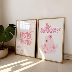 Pink Halloween Set of 2 Prints | Pastel Halloween Print | Girly Halloween Prints | Pink Ghost Poster | Girly Kids Room Halloween Wall Decor