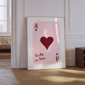 Gelukkig dat je afdrukt | Minimalistische hartposter | College appartement poster | Schattig citaat kunst | Geluk je in liefde afdrukken | Aas van harten kaart afdrukken