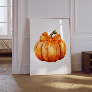 Impresión de calabaza / Arte de pared de otoño / Decoración de pared de granja de otoño / Impresión de otoño con lazo coqueto / Póster de otoño / Impresión de Halloween para habitación de niños