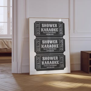 Shower Karaoke Ticket Print | Bathroom Aesthetic Poster | Trendy  Funny Bathroom Wall Decor | Trendy Retro Ticket Wall Art